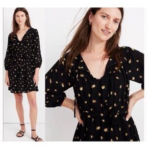 Madewell Black Dress with Gold Floral Pattern
